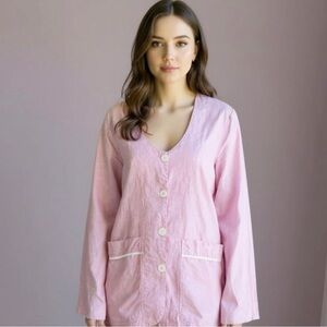 FLAX Pastel Pink Lagenlook Linen Coastal Grandmother Artist Smock with Pockets